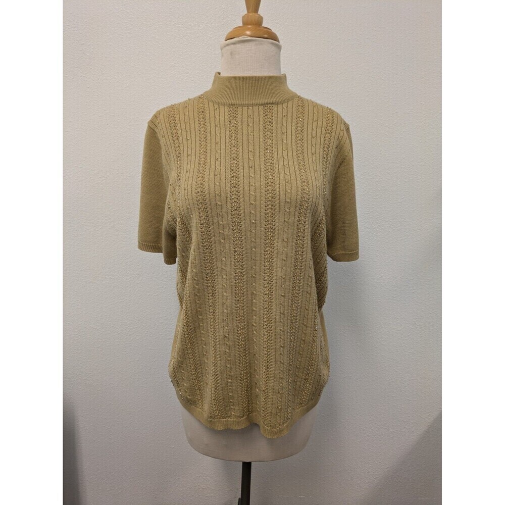Vintage Draper & Damon's Wool Blend Mustard Yellow  Beaded Mock Neck Top sz M